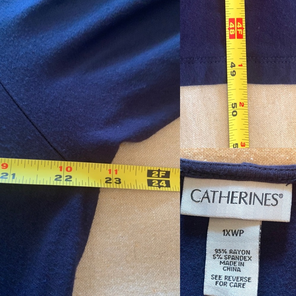 Catherine’s Navy Blue Maxie Dress 1X petite Casual Party long V Neck Lagenlook - Picture 5 of 10